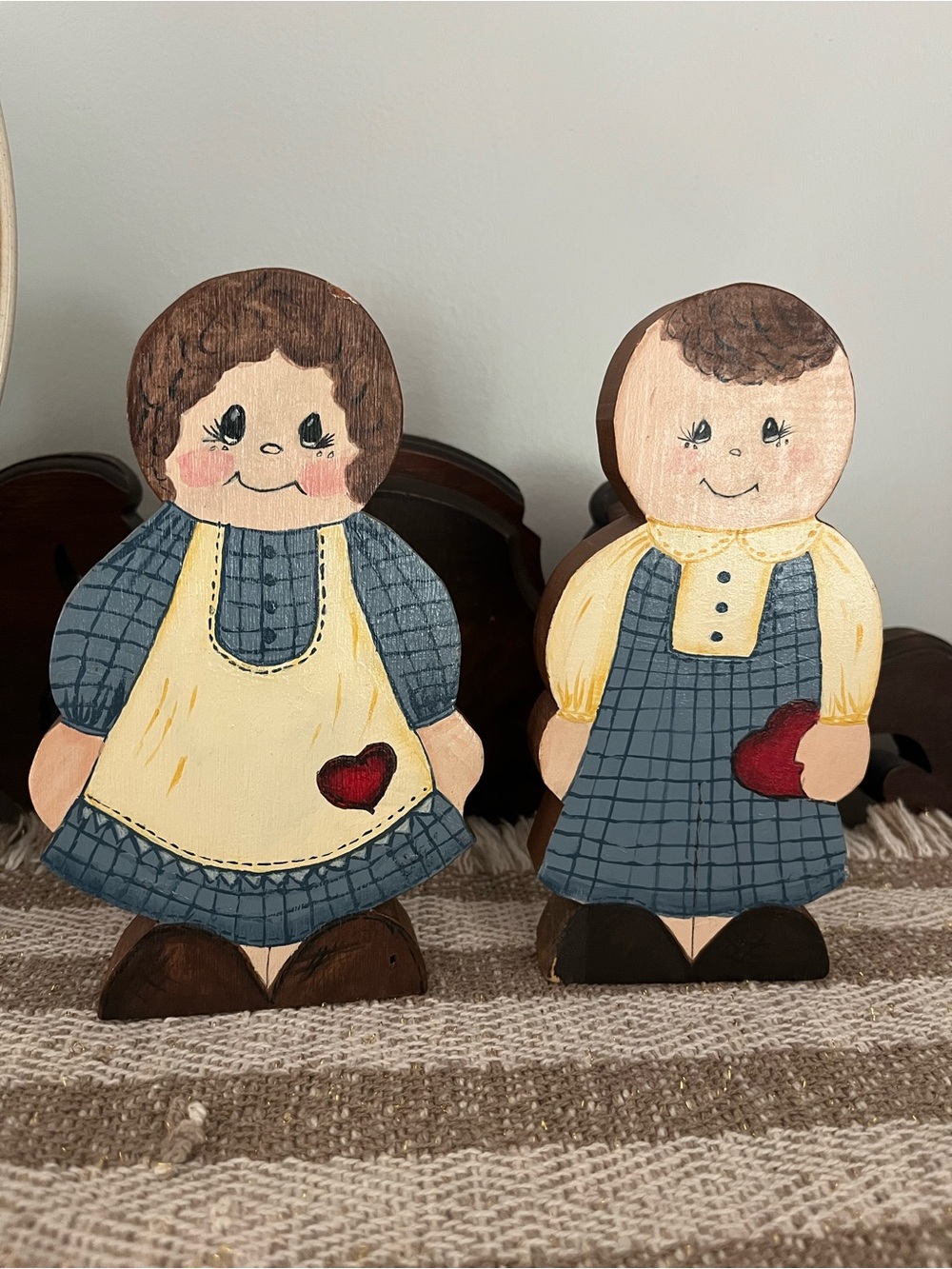 Handpainted Folk Art Wooden Dolls - Blue & Yellow